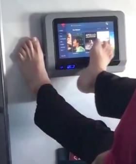 Disgusting Footage Shows Man Operating Plane TV With His FOOT!